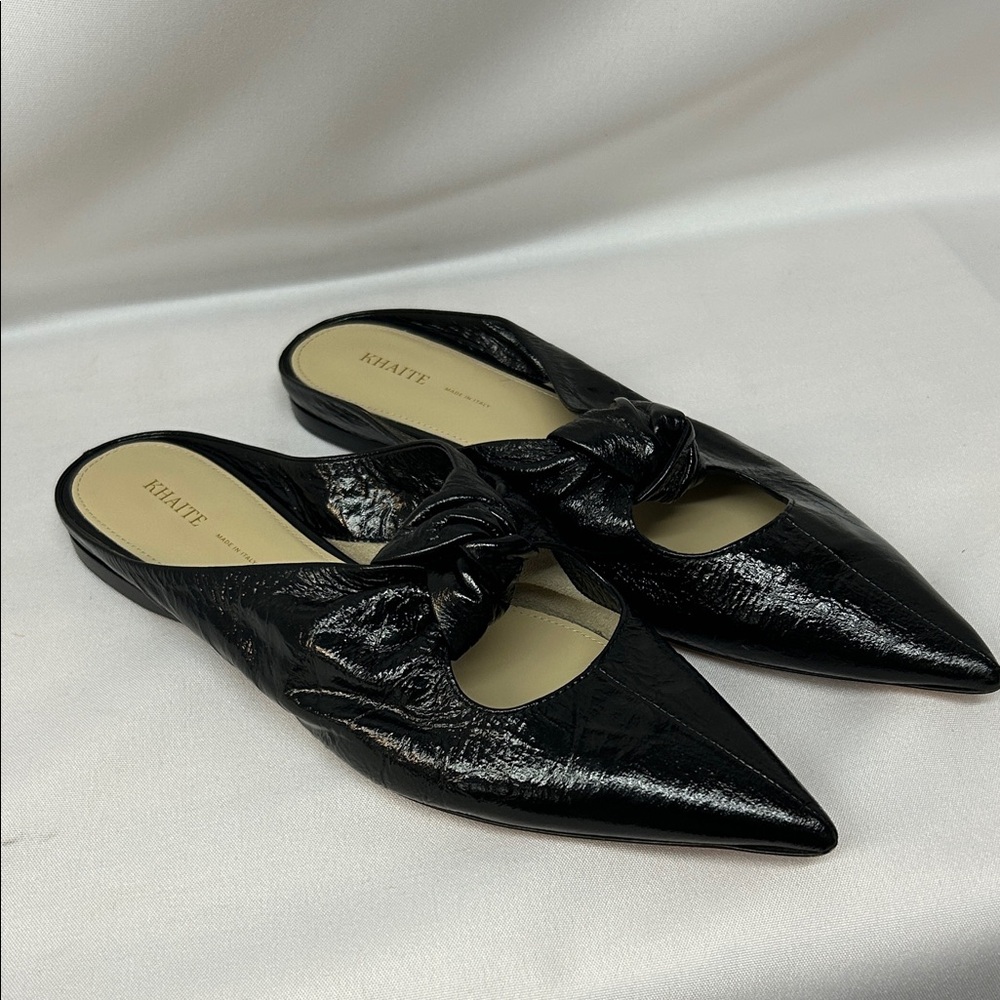 KHAITE Black Leather Mules with Knot Detail